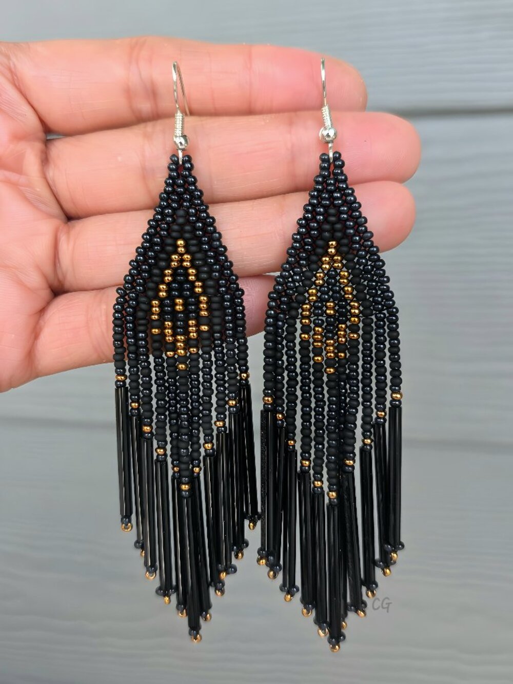 Handmade Ambia Southwestern Boho Fringe Beaded Earrings - Black Bronze